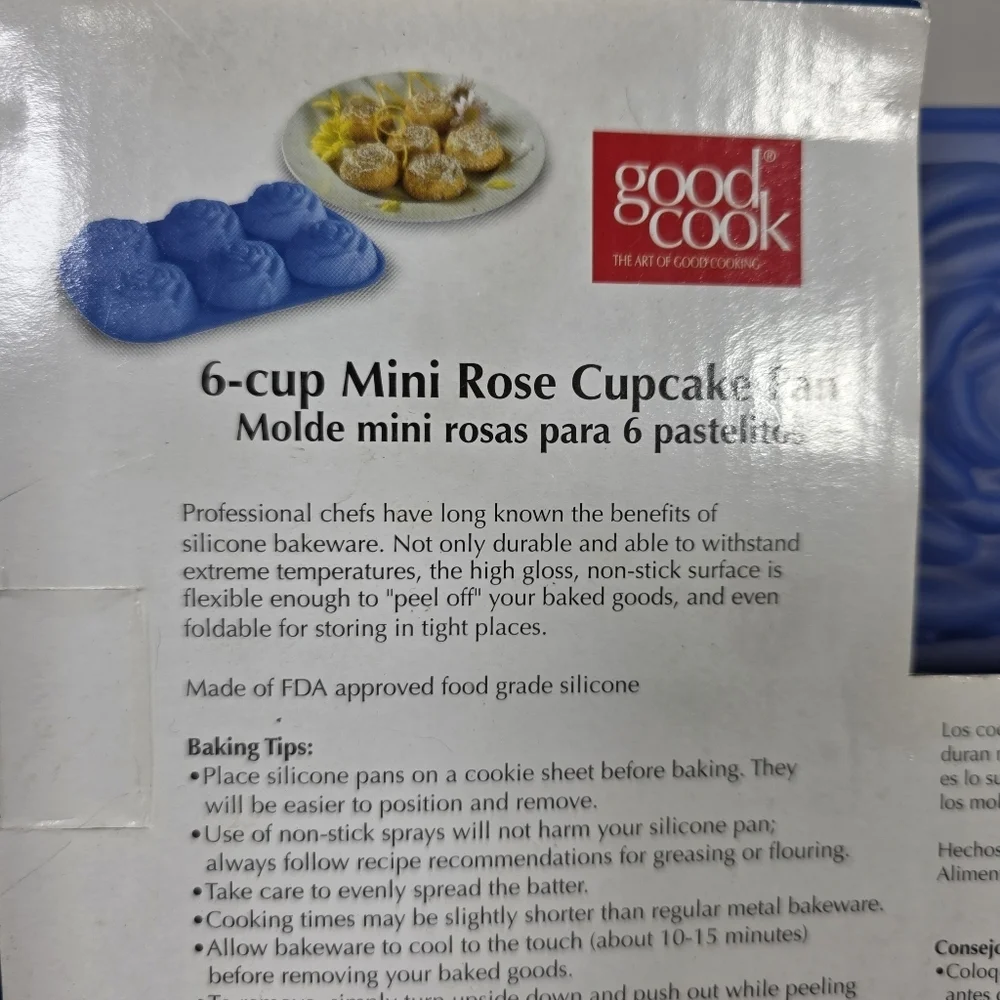 Good Cook 6 Cup Mini Rose Cupcake Pan Blue Silicone Rose Mold Bakeware